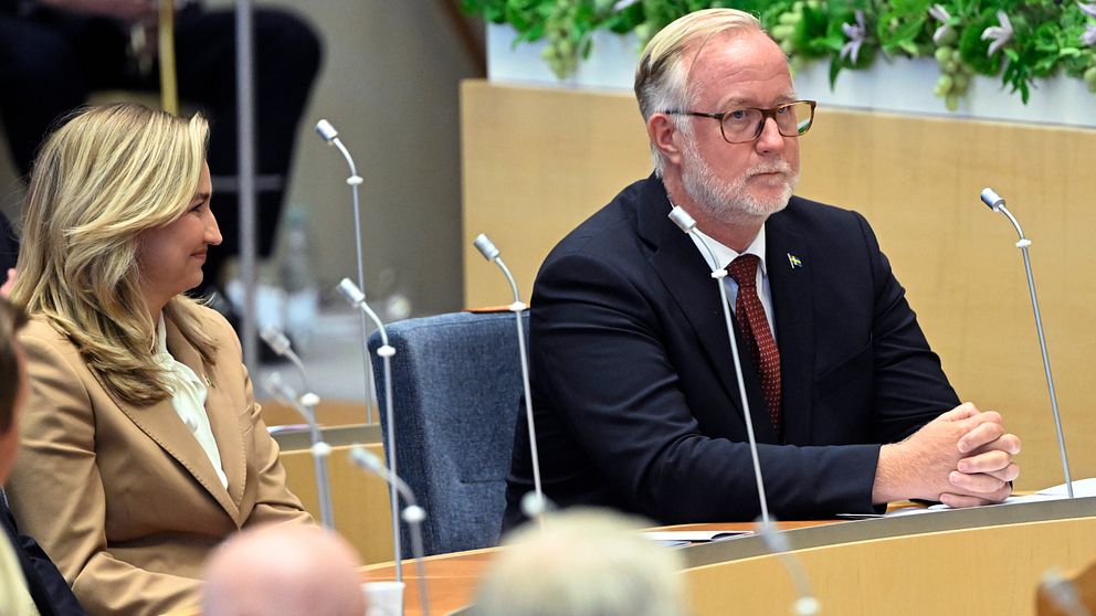 Liberalernas partiledare Johan Pehrson, ny utbildningsminister, vid riksmötets öppnande i riksdagens kammare.
