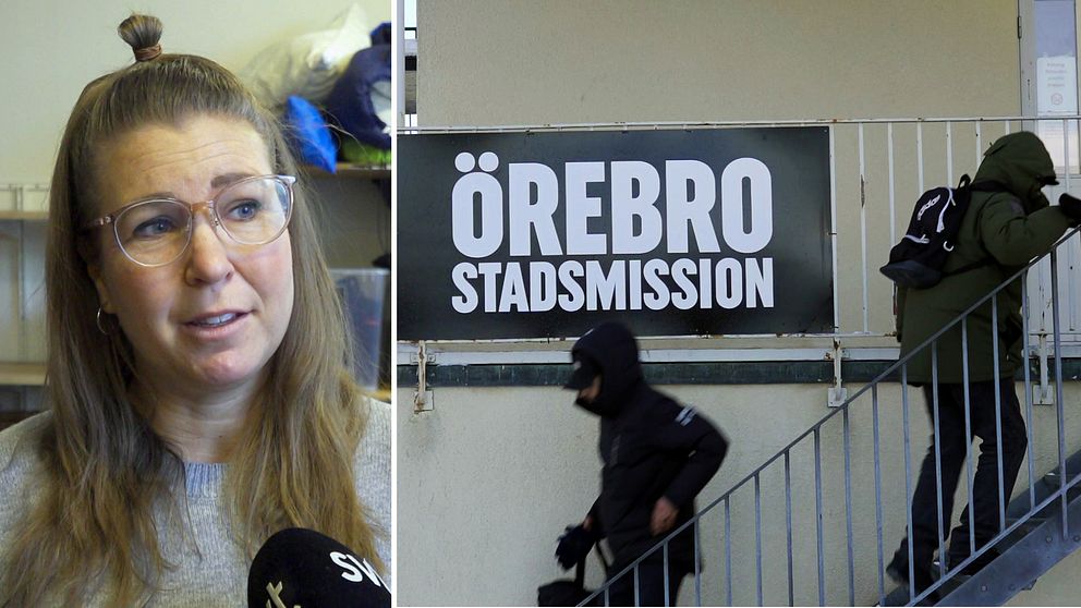 Elin Gert, verksamhetsansvarig för Porten i Örebro, och en bild på Stadsmissionens logga.