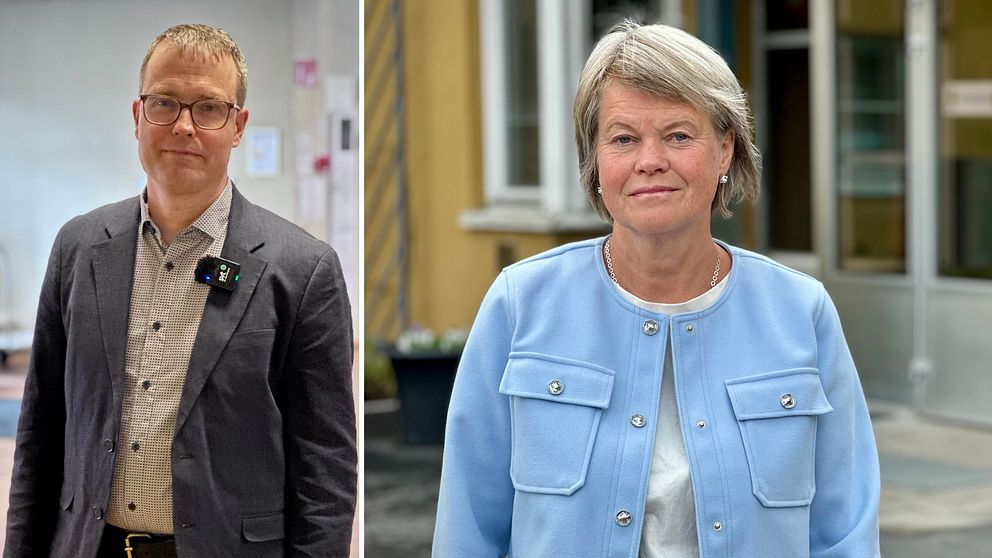 Två bilder. Patrik Stenvard och Ulla Andersson vid regionfullmäktige i Bollnäs.