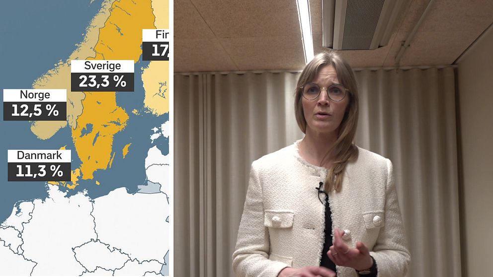 Sverigekarta, kvinna i bild till höger