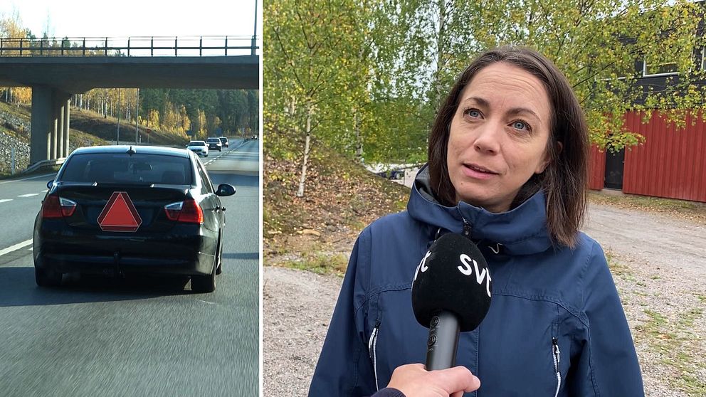 A-traktor på väg, samt Josefin Hallenberg från Transportstyrelsen som intervjuas