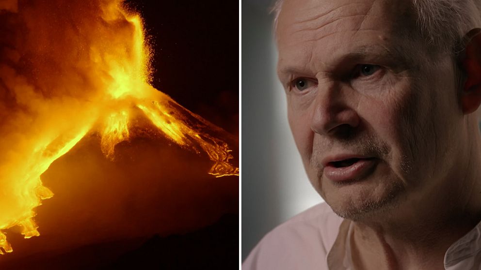 Vulkan får ett utbrott till vänster, Olof Sundqvist till höger