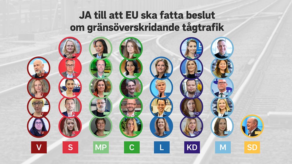 Bild som visar kandidater som vill att EU ska fatta beslut om gränsöverskridande tågtrafik