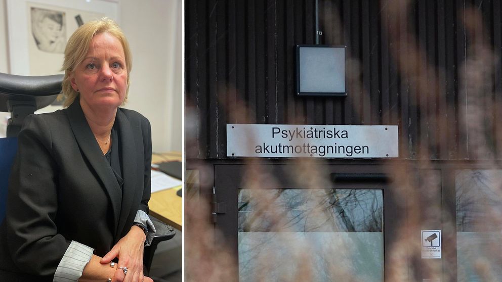 Maria Holst, verksamhetschef för vuxenpsykiatrin i Helsingborg, samt ingången till psykiatriska akutmottagningen.