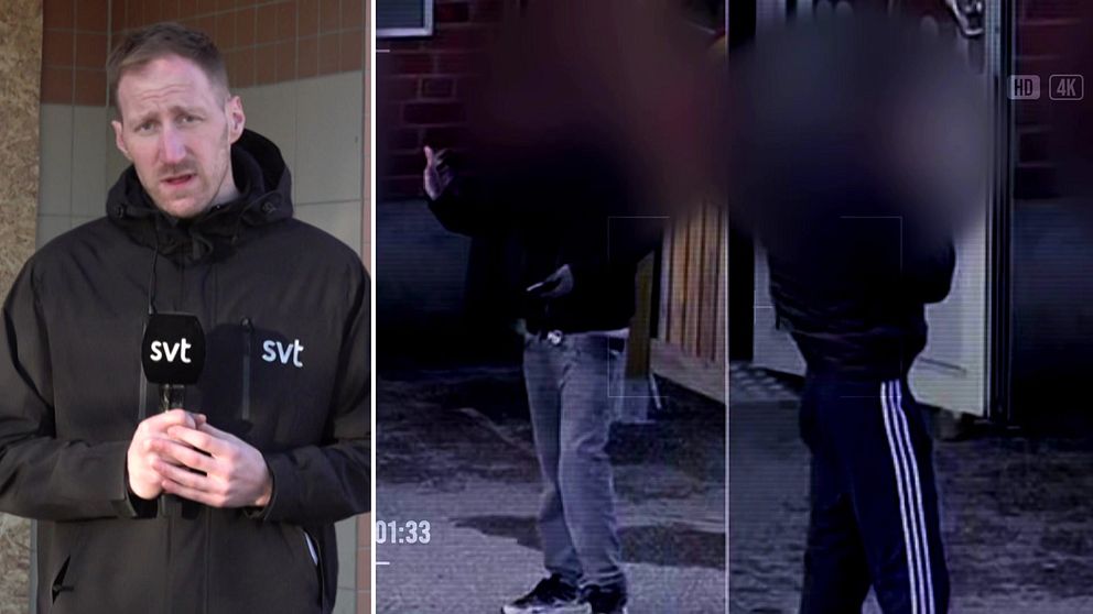 SVT:s reporter, till höger blurrade bilder på utpekad i gängkonflikt