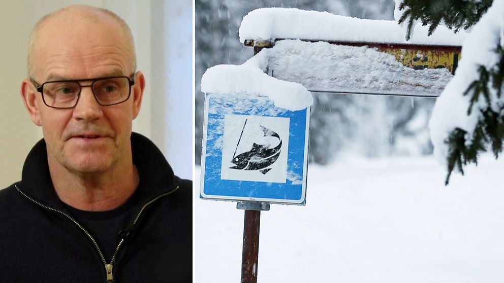 Lars Wiklund, enhetschef för miljö- och byggenheten Bodens kommun, och en skylt på en fisk.