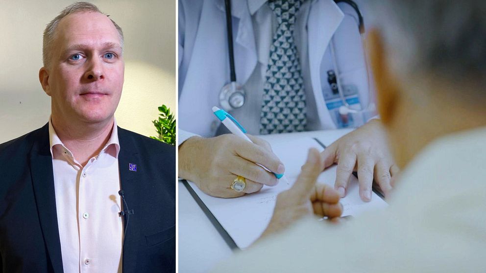 Delad bild: Till vänster: Christofer Lindholm, ordf Läkarförbundets etik- och ansvarsråd. Till höger: En patient och en läkare.