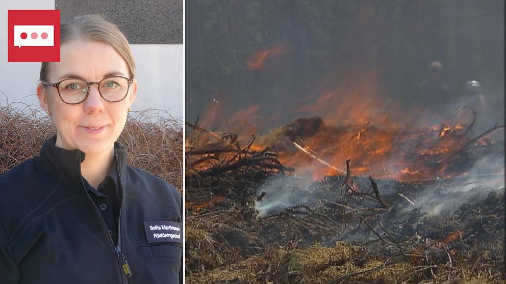Räddningschefen Sofia Martinsson och en brand i mark.