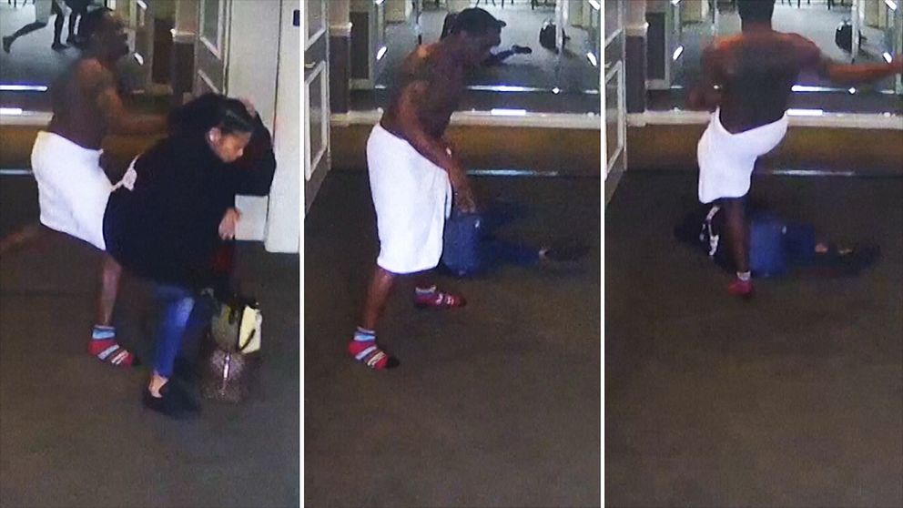 Här misshandlar artisten ”Diddy” sin ex-flickvän i en övervakningsfilm från Los Angeles-hotellet