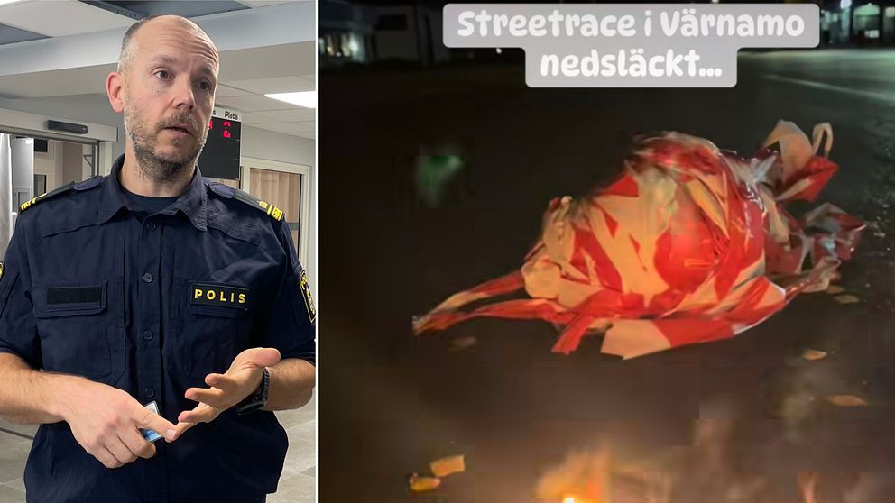 Polis i Värnamo och nedsläckt streetrace-plats efter ingripande förra veckan