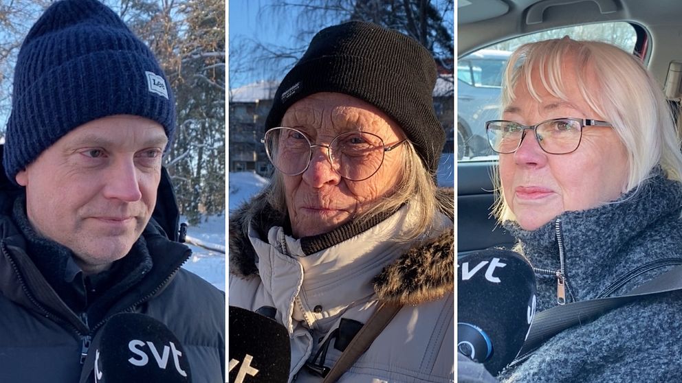 Enkät med tre bilder på personer som intervjuas utomhus i Västerås