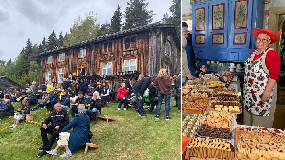 Nationaldagsfirande på Hängengården i Glommersträsk med stor kakbuffé.