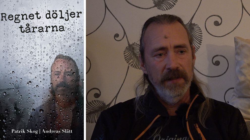 Splitbild med bokomslaget för Patrik Skogs nya bok på vänster sida, och Patrik Skog till höger
