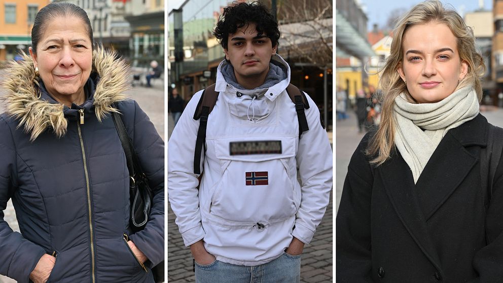 Tredelad bild. Vänster: person i mörk jacka. Mitten: person i vit jacka. Höger: person i mörk kappa.