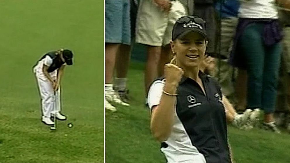 Annika Sörenstam firar efter att ha sänkt en birdieputt.