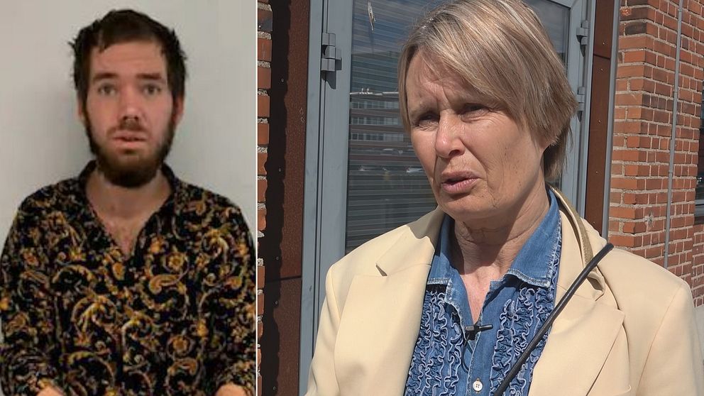Delad bild. Till vänster: person i mönstrad skjorta inomhus. Till höger: person utomhus vid tegelvägg.