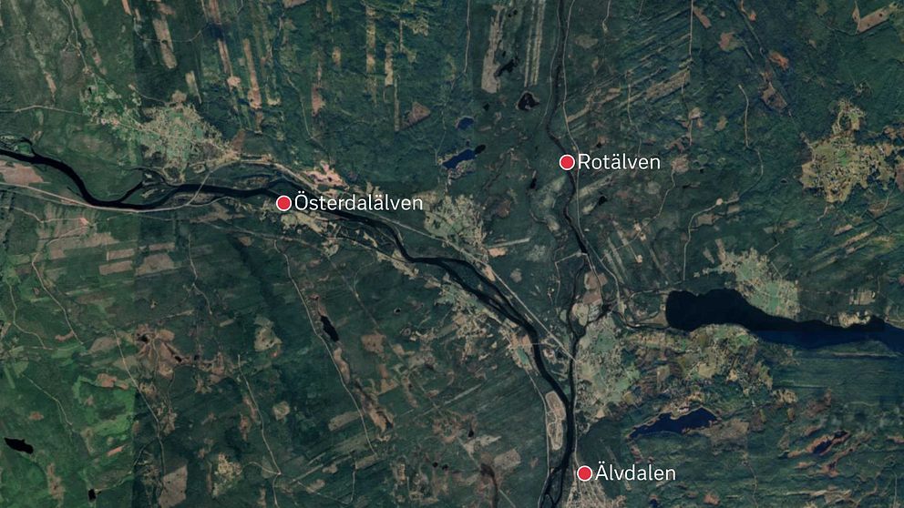 Karta som visar Österdalälven, Rotälven och Älvdalen.