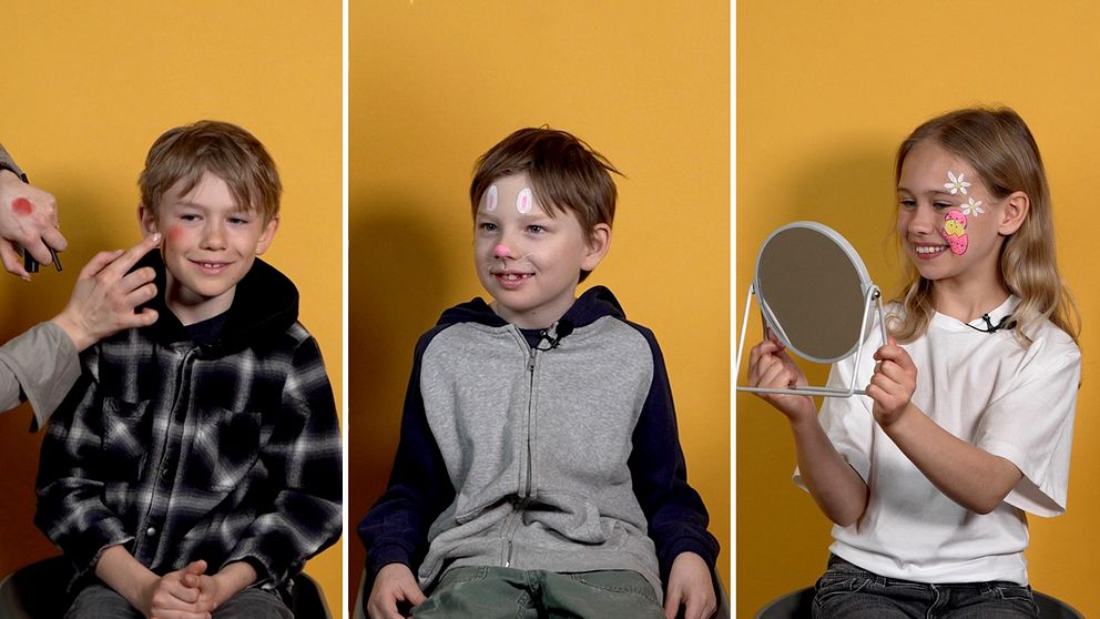 Theo, Elliot och Elise med ansiktsmålningar.
