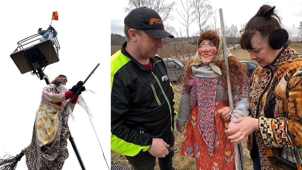 Sven-Erik Håfström och Maria carlström påskpyntar kulle i Glava.