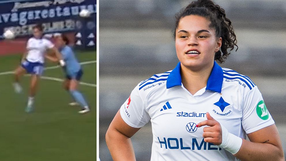 Delad bild. Till vänster: fotbollsspelare i närkamp. Till höger: spelare i vitt matchställ.