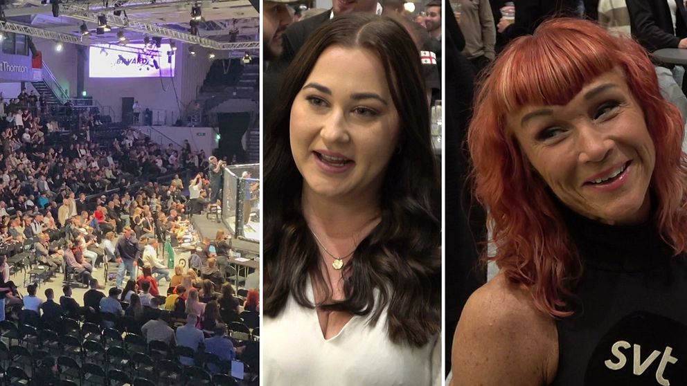 Två kvinnliga besökare på MMA-galan i Luleå under lördagskvällen.