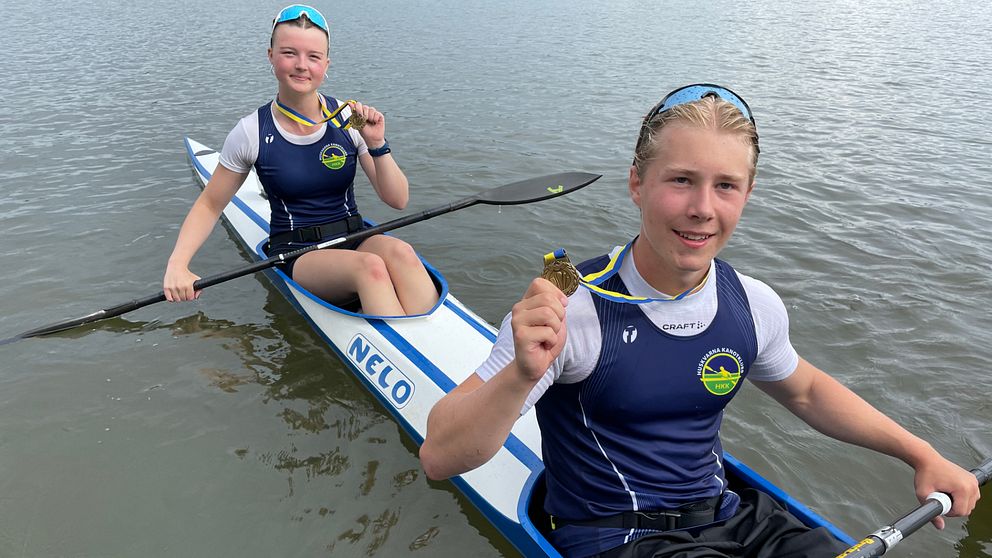 Astrid Sjöström och Axel Stjernqvist från Huskvarna kanotklubb