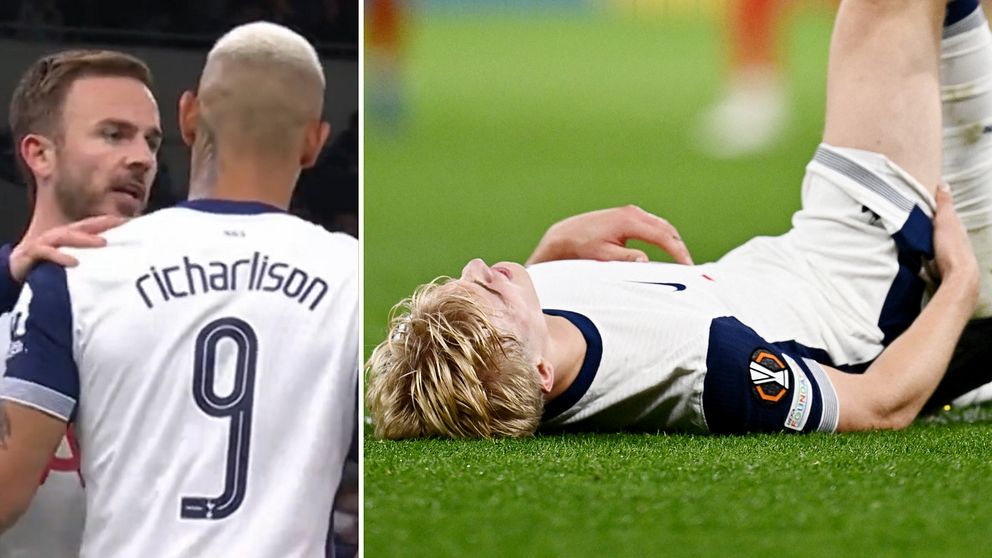 Lucas Bergvall haltade av skadad i Tottenhams match i Europa League.