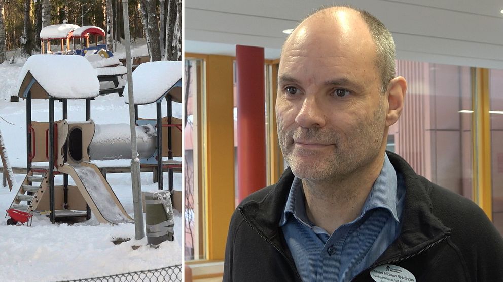 Till vänster: lekställning, till höger: Mikael Nilsson Ryttlinger, verksamhetschef förskola Sundsvalls kommun