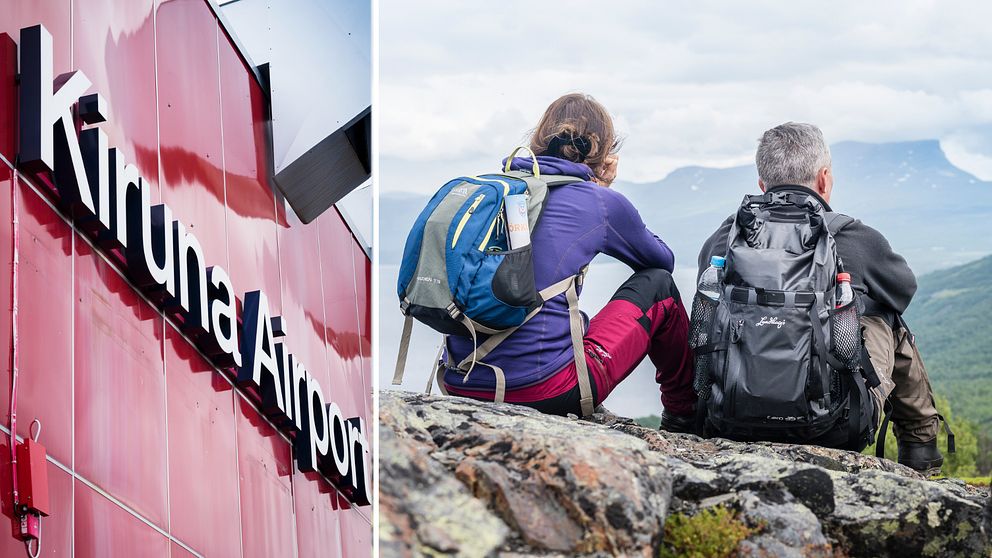 Fjällvandrare i Abisko sitter på en sten och ser på naturen.
