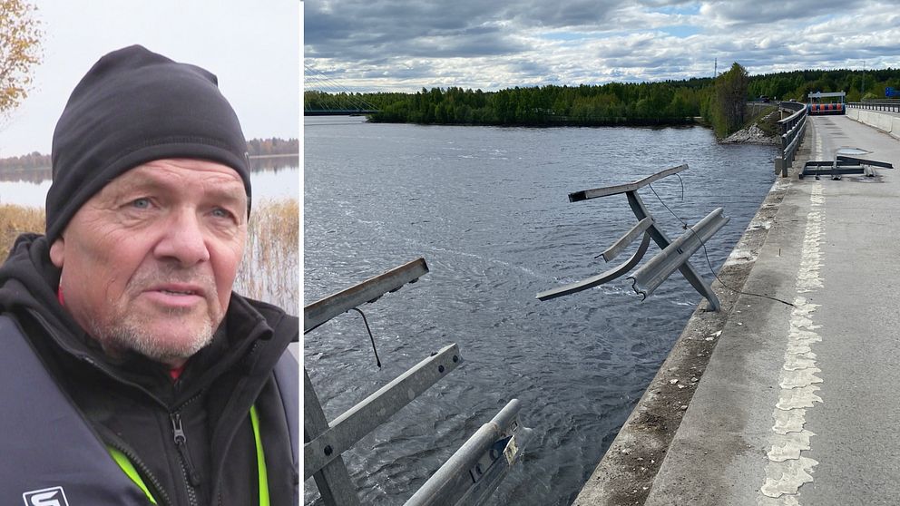 Porträttbild Martin Persson, Missing People, samt en bild på ett söndrigt broräcke på Bergviksbron i Piteå.