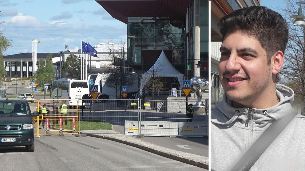 Bild på stängsel vid Kulturens hus i Luleå/porträtt på Elisa Sundvall. Luleå