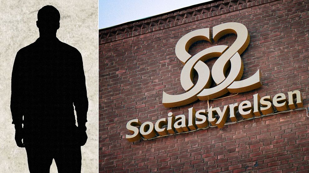 en man och en bild på Socialstyrelsens logga