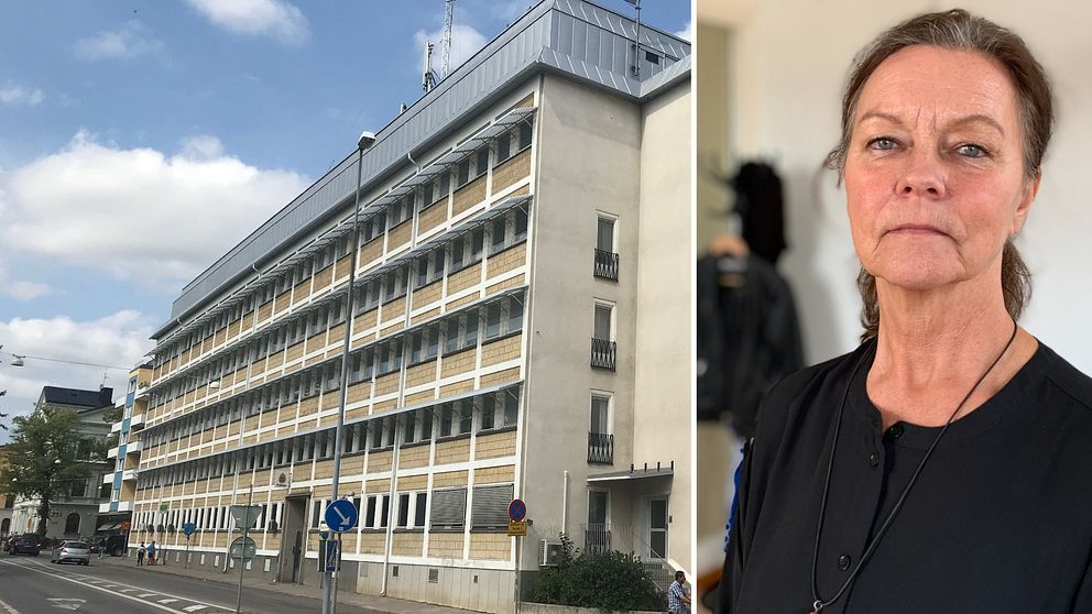 Polishuset i Eskilstuna till vänster på bild. Till höger är det socialchefen Elisabeth Kantor.