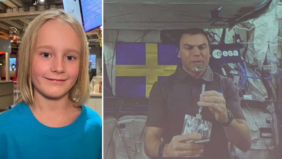 tvådelad bild med blond pojke till vänster och  astronaut till höger