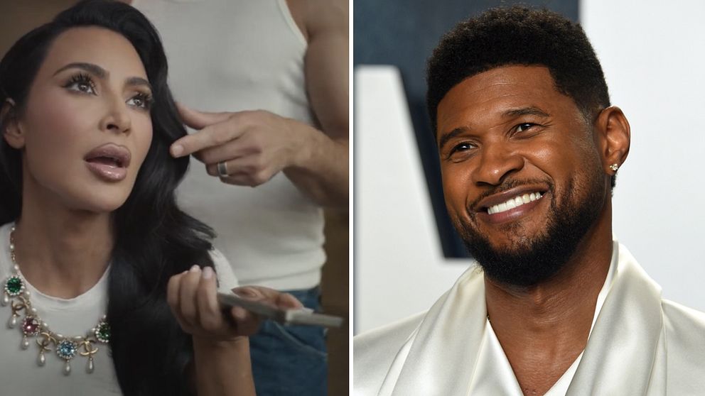 Kim Kardashion till vänster, och Usher till höger