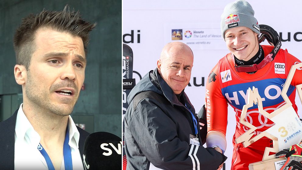Schweiziska skidförbundets Diego Züger förklarar varför de ännu inte blivit utsedda till arrangör för Johan Eliaschs (i mitten) presgieprojekt Fis Games.