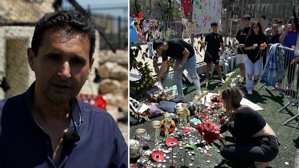Invånare som sörjer efter en attack i Majdal Shams i Golan Heights.