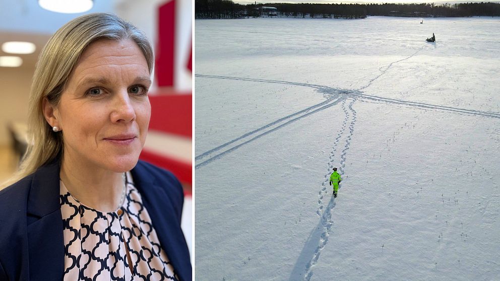 Stina Sjödin, chef lokalförsörjningen Kriminalvården, och fältet där den nya anstalten i Norrköping ska byggas.