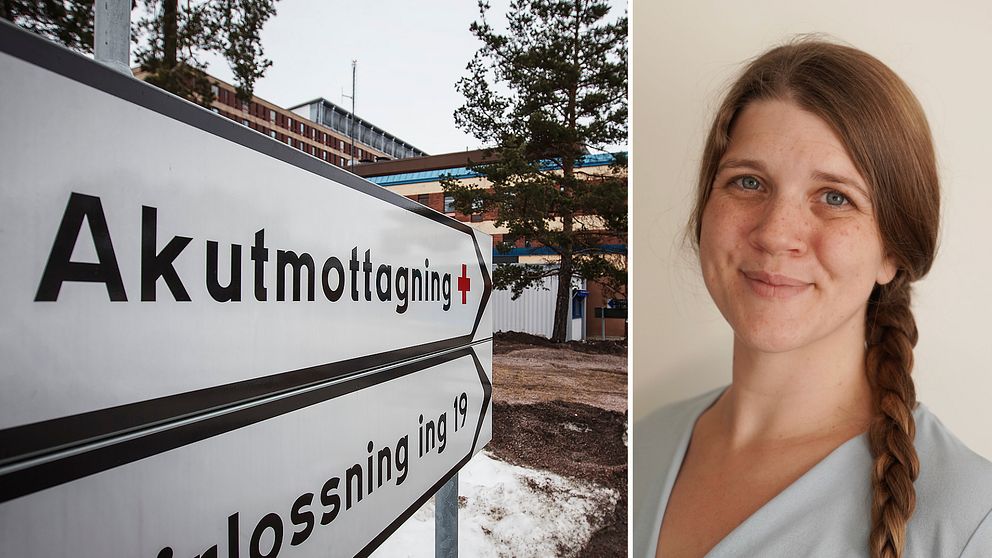 Två bilder. En på en skylt som säger ”akutmottagninge” och den andra på Frida Dannberg från läkarföreningen.