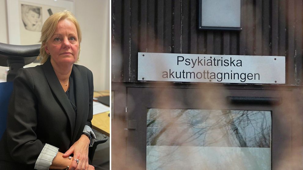 Maria Holst, verksamhetschef för vuxenpsykiatrin i Helsingborg, samt ingången till psykiatriska akutmottagningen.