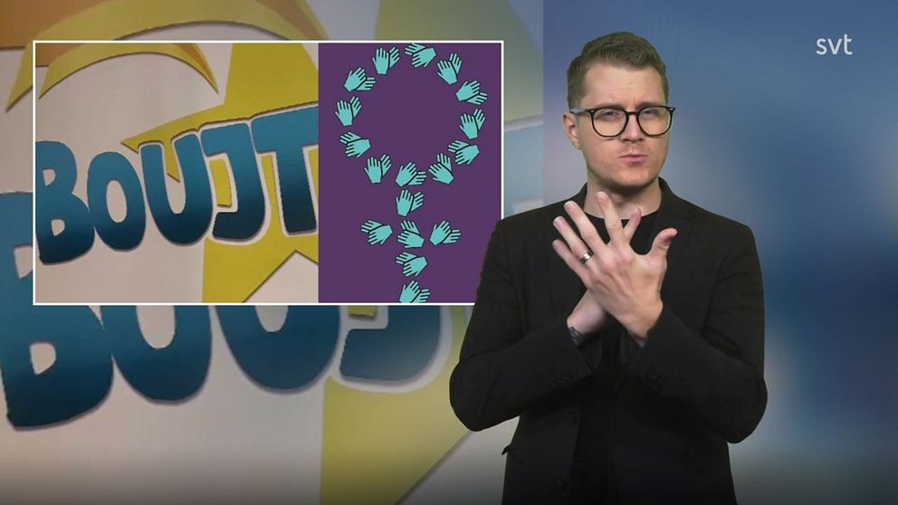 Magnus gör tecknet för NKJT bredvid en bild med logotyperna för BOUJT och NKJT.