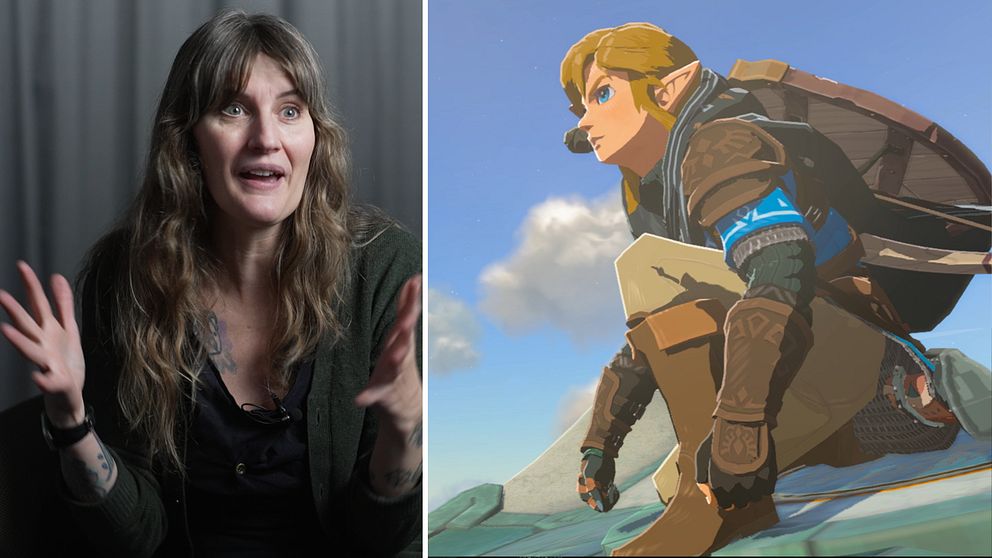 Susanne Möller på bild tillsammans med en skärmdump ur The legend of Zelda: Tears of the kingdom