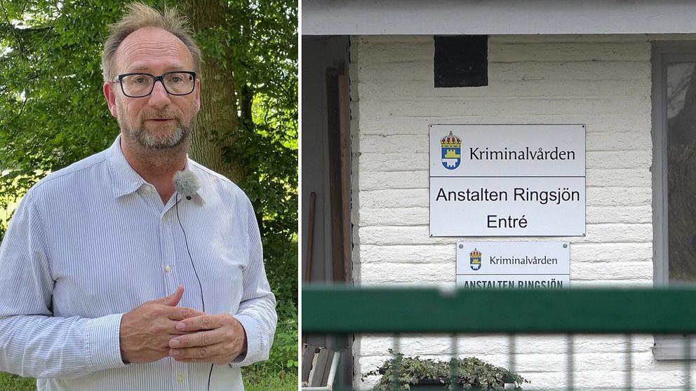 Johan Andersson (S), kommunstyrelsens ordförande i Eslöv. Skylt utanför anstalten Ringsjöns entré i Eslöv.