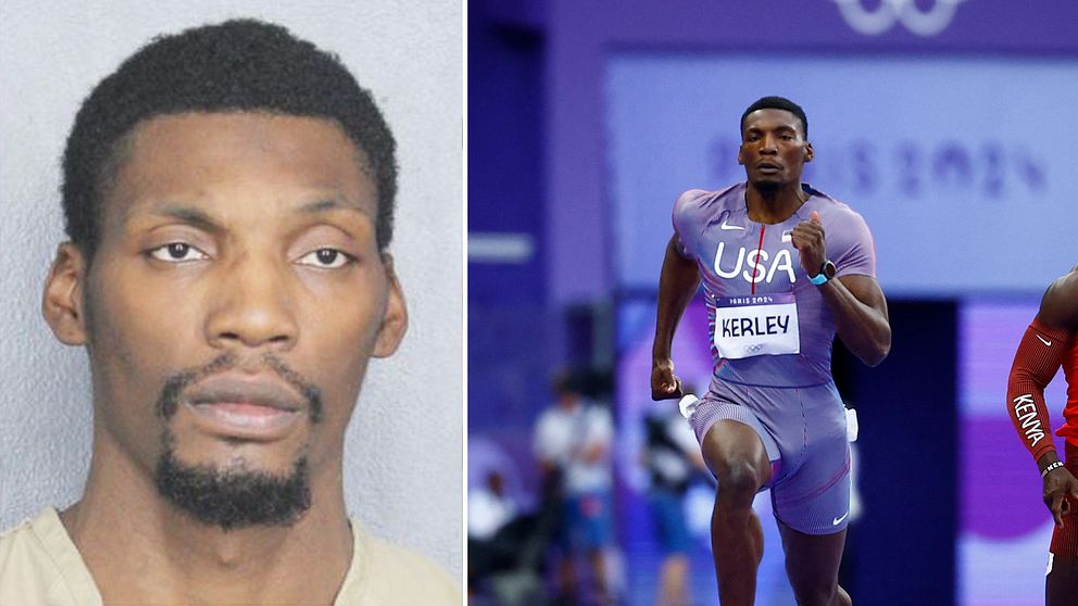 Delad bild. Vänster: man mot ljus bakgrund. Höger: amerikansk sprinter springer lopp.