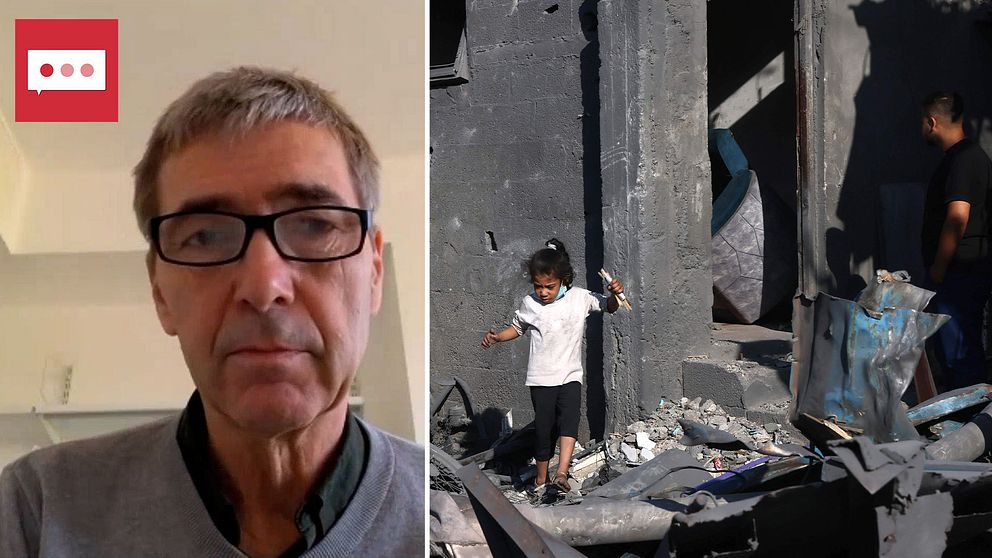 Experten till höger. Rester av hus efter bombning i Rafah, södra Gaza.