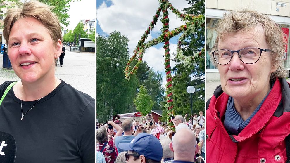 Cecilia Hägg och  Sig-Britt Nilsson samt en midsommarstång.