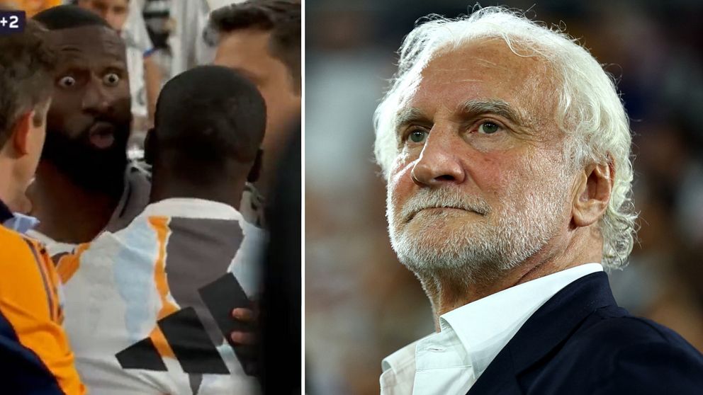 Delad bild. Till vänster: fotbollsspelare i orange lagtröja. Till höger: äldre man i vit skjorta och kavaj.