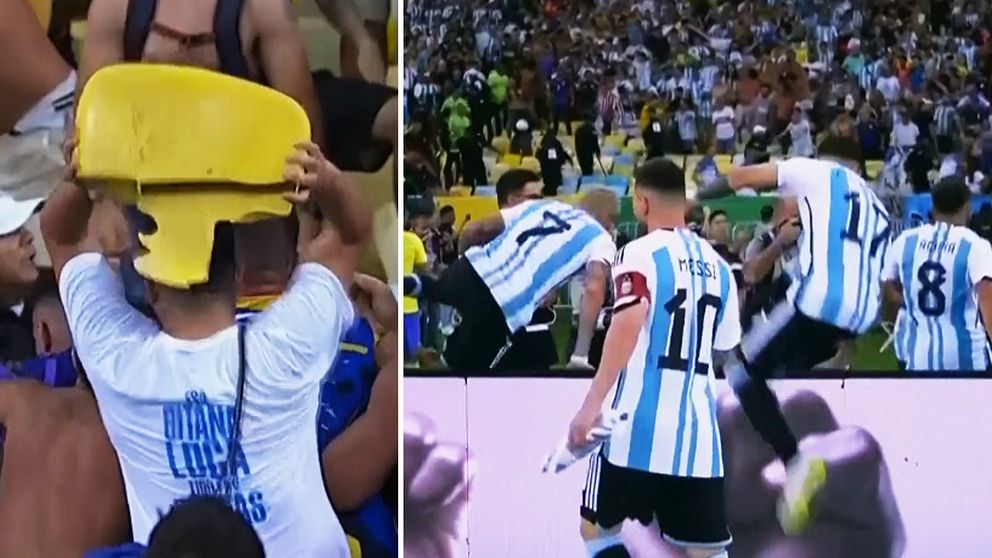 Storbråk på läktaren i klassikermötet mellan Argentina och Brasilien