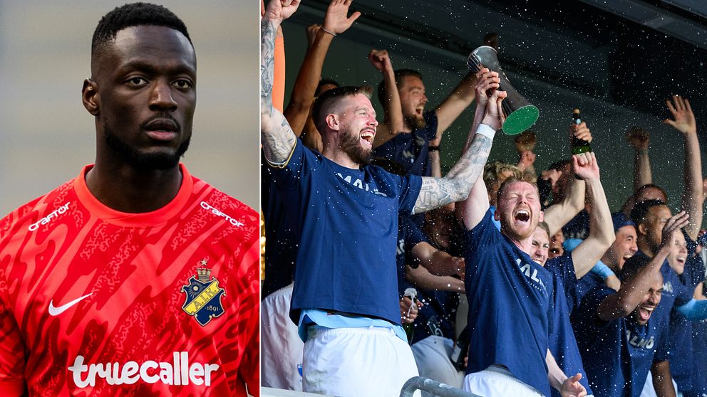 AIK:s målvakt Ismael Diawara och Malmö FF som firar cupguld 2024