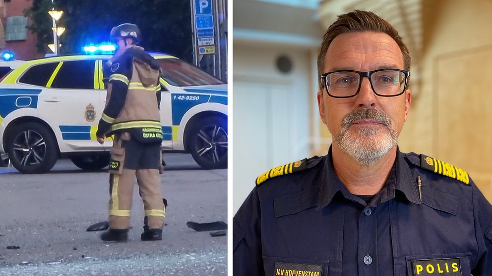 Polis och polisbil samt Jan Hofvenstam porträttbild